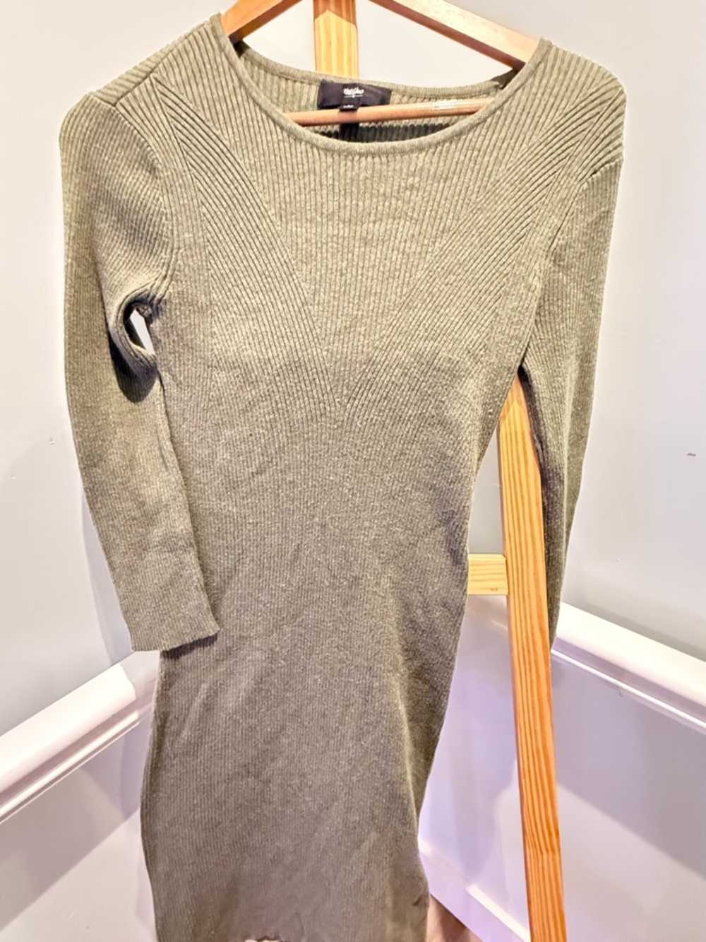 Mossimo Supply Co. Olive Ribbed Long Sleeve Bodycon Dress